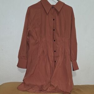 SHEIN Rust Button-Front Long Sleeve Tunic